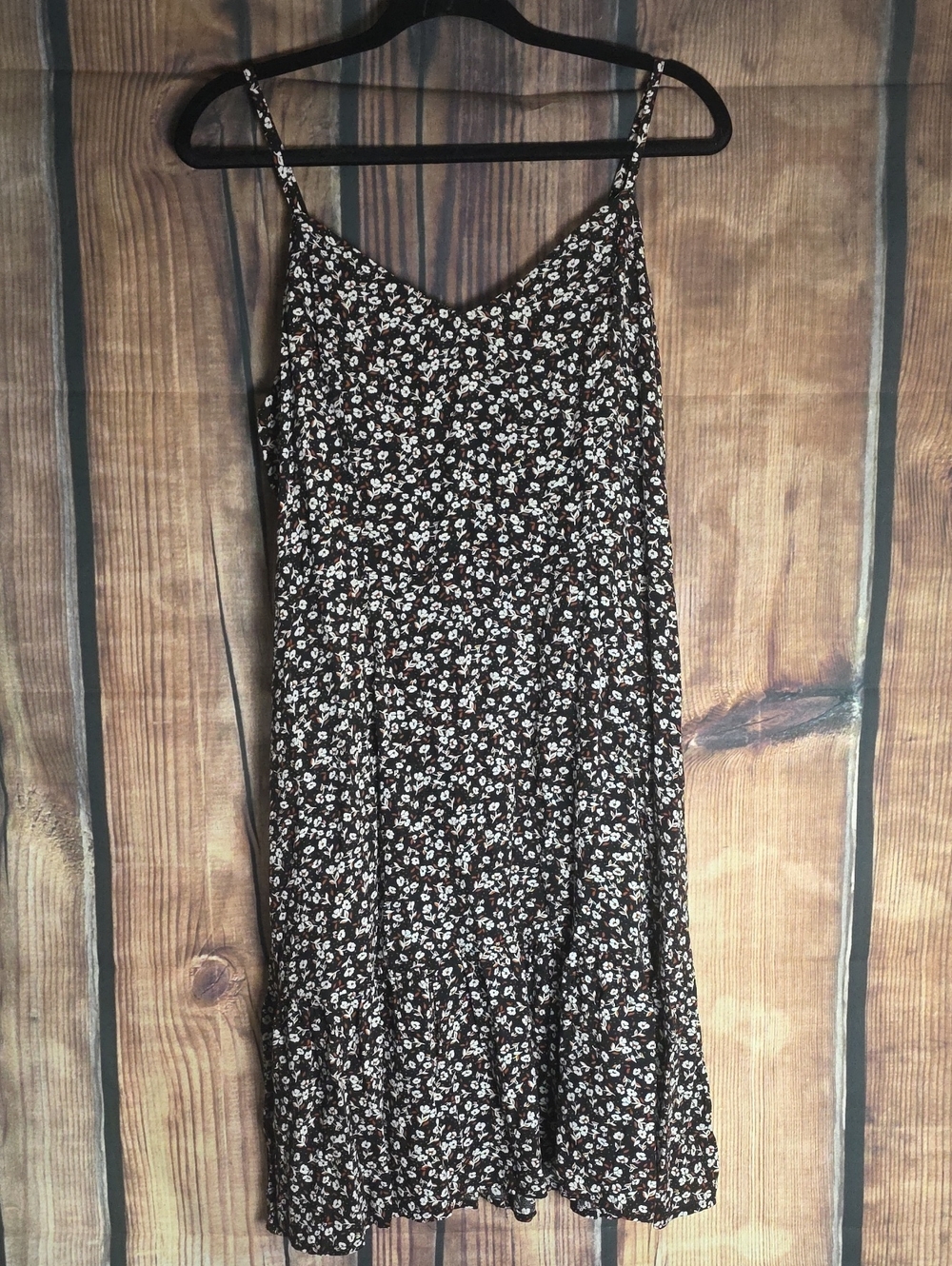 A.N.A LARGE Black Midi Slip Dress with White Floral Print